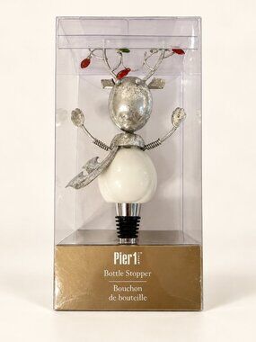 Pier 1 Reindeer Christmas Wine Bottle Stopper Holiday Decor New in Box